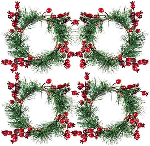 Amazon.com: 4 Pcs Christmas Candle Rings- 4.5 Inches Candle Wreaths Candle Garland with Artificia... | Amazon (US)