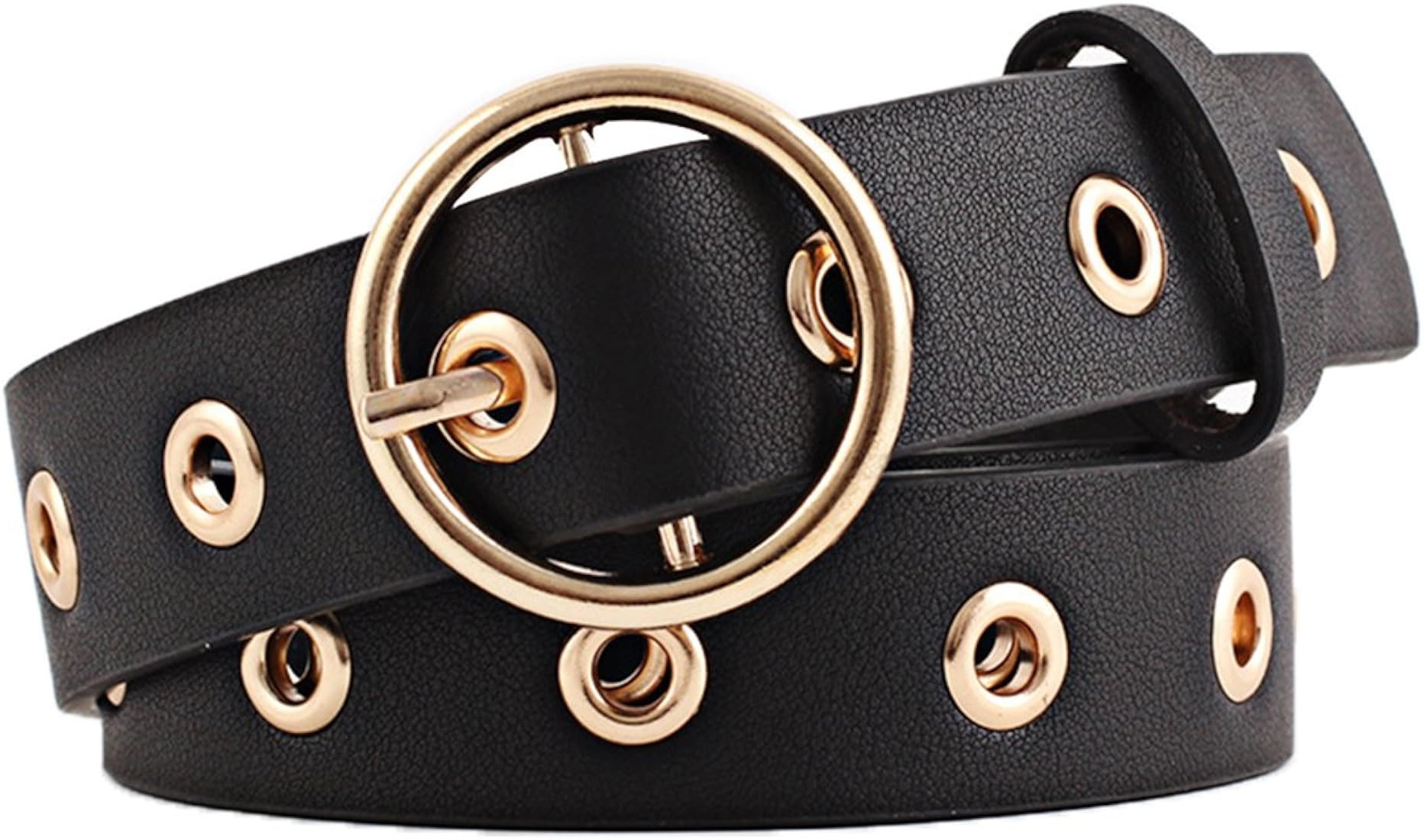 uxcell Womens Leather Belt for Jeans Dress Pants Studded Grommet with Circle Metal Buckle | Amazon (US)