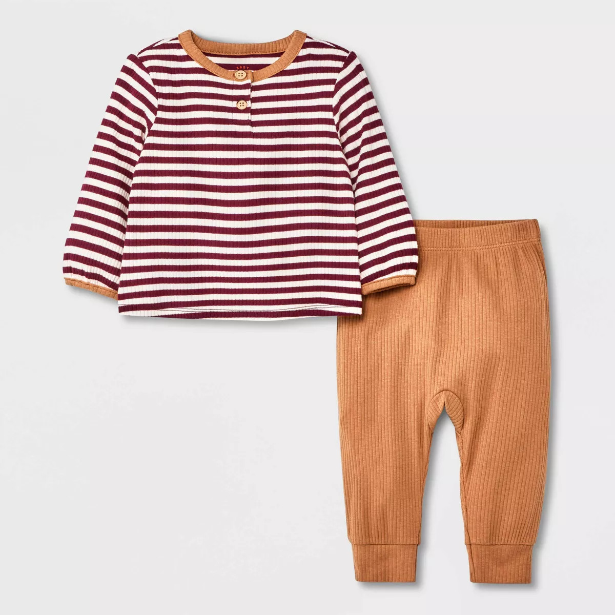 Baby Boys' 2pc Striped Ribbed Top & Bottom Set - Cat & Jack™ Brown | Target