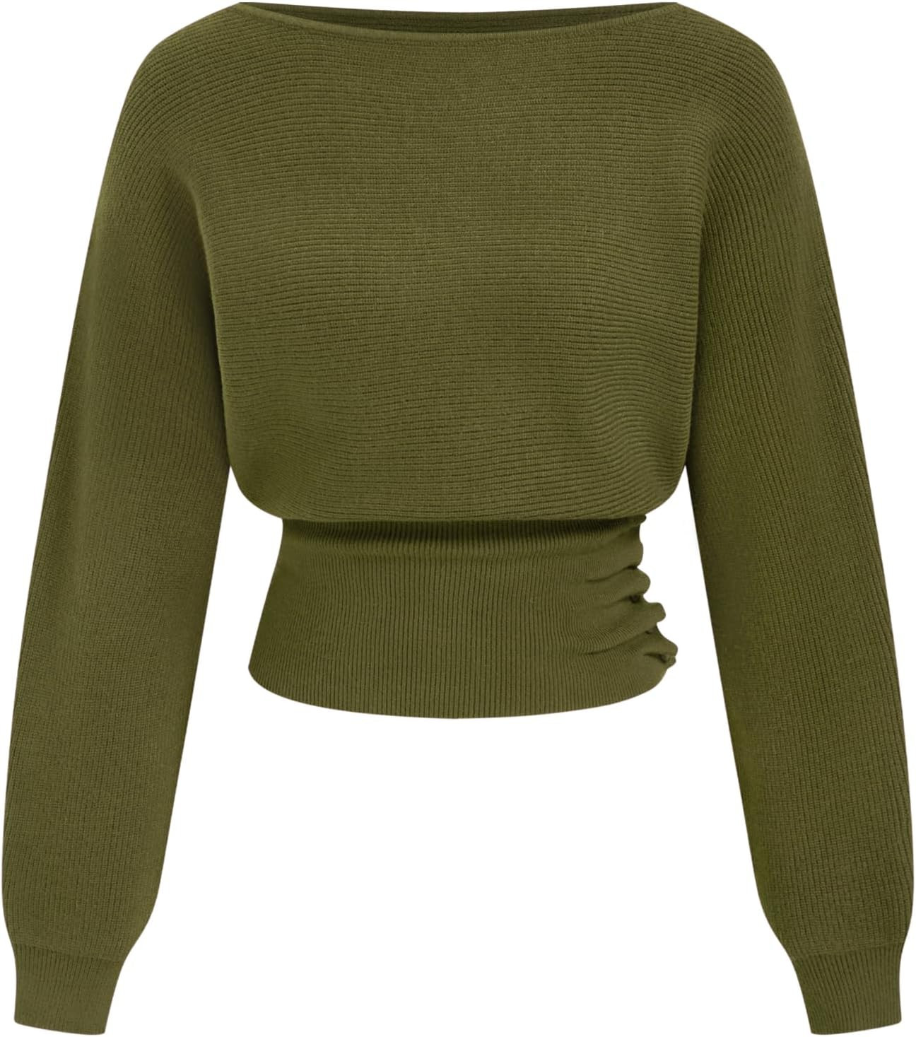 CIDER Boat Neck Cropped Sweaters for Women Fall Off the Shoulder Sweater | Amazon (US)