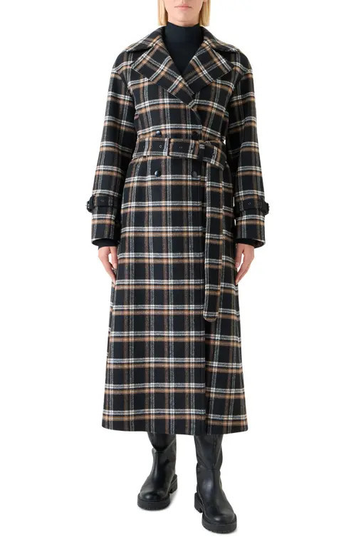 Akris punto Plaid Double Face Wool Blend Trench Coat in Black-Camel-Cream at Nordstrom, Size 4 | Nordstrom