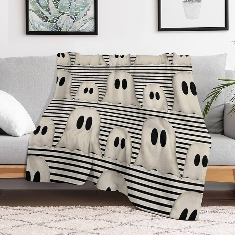 Halloween Ghost Throw Blanket Cute Ghost Striped Flannel Fleece Blanket Halloween Themed Soft Plu... | Amazon (US)