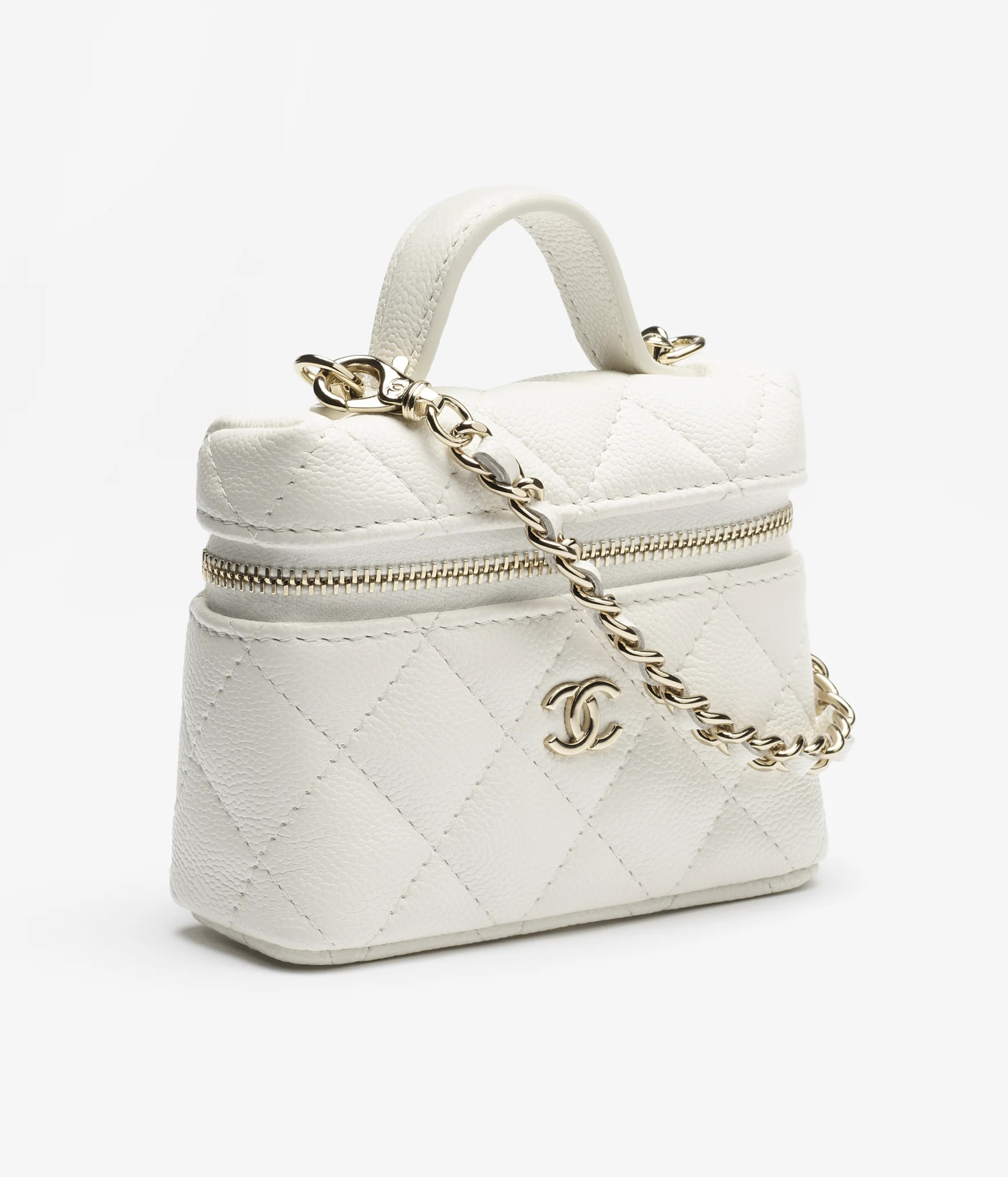 Classic mini bag charm - Grained shiny calfskin & gold-tone metal, white — Fashion | CHANEL | Chanel, Inc. (US)