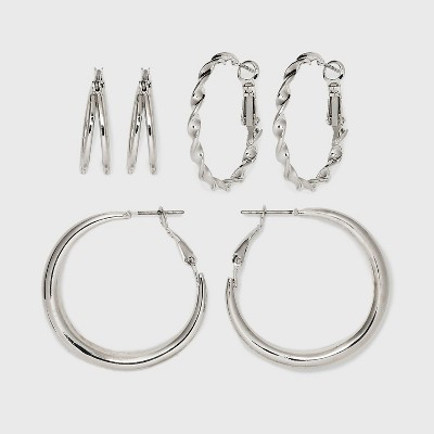 Twisted and Duo Hoop Earring Set 3pc - Universal Thread™ | Target
