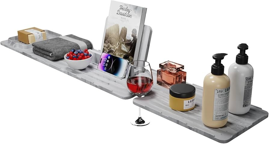 Luxury Bathtub Caddy Tray, Made of Stainless Steel and Silicone, Waterproof, Anti-Bending, Solid ... | Amazon (US)