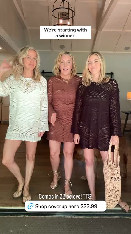 The best crochet coverup from Amazon. All 3 of us loved and will be wearing all season. Loved the long sleeves, covers the booty and looked great over a suit. Comes in many colors and runs tts. 

Also linking the suits we have on under- which are all great for 40+ 

#LTKswim #LTKVideo #LTKover40