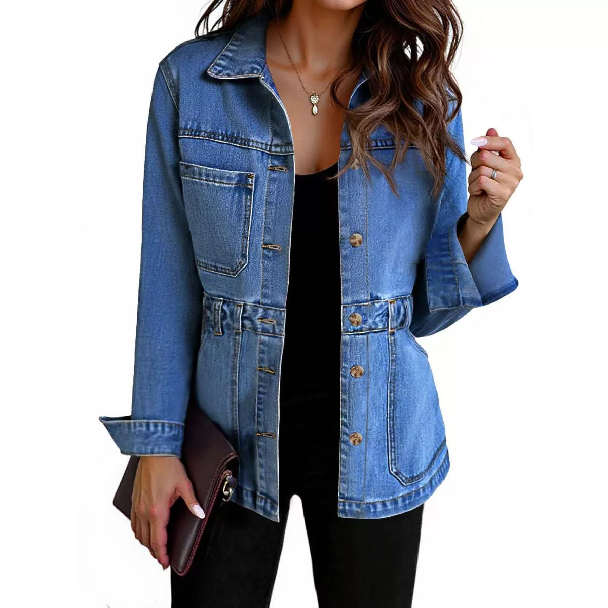 Imily Bela Denim Jacket for Women Distressed Jean Jacket Button Down Oversized Shacket with Pocke... | Target