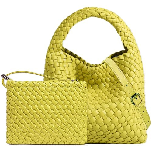 Handmade Woven Shoulder Bags for Women Cute Hobo Tote Handbag Mini Clutch Purse with Magnetic Buckle Crossbody Phone Bag (Fruit green) | Amazon (US)