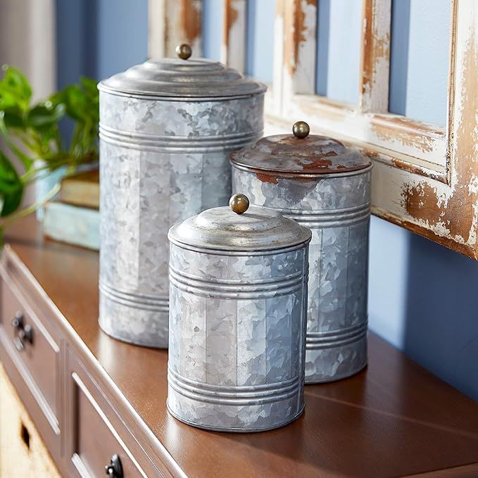 Deco 79 38168 Rustic Metal Farmhouse Galvanized Canisters, Set of 3 Iron Canisters, 7, 9, and 11 ... | Amazon (US)