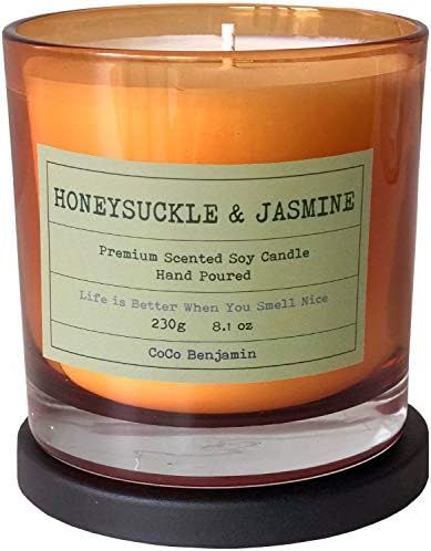 Soy Candle , Highly Scented, Hand Poured, 8.1 oz (Honeysuckle & Jasmine) | Amazon (US)
