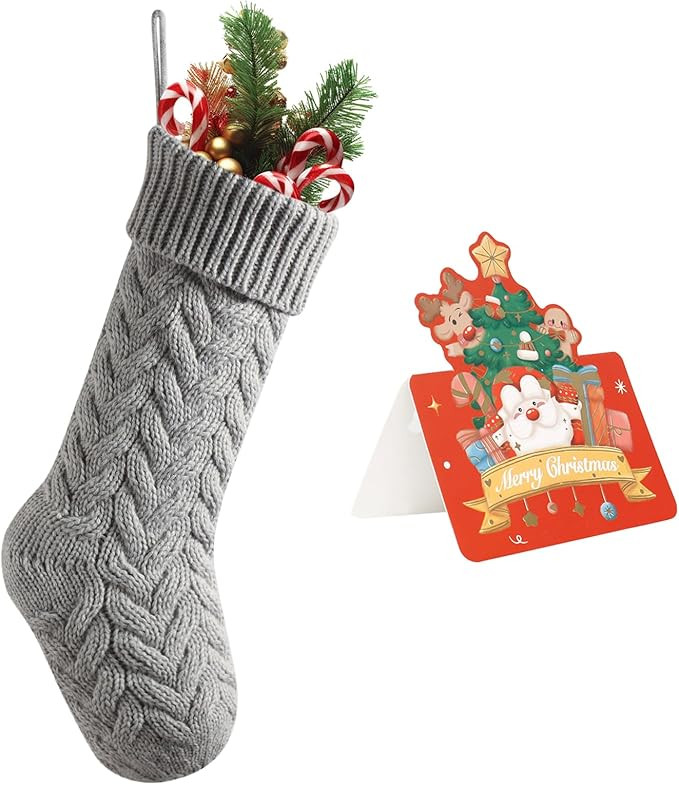 meioro 18 Inches Christmas Stockings, Large Size Cable Knit Christmas Stocking, Fireplace Hanging... | Amazon (US)