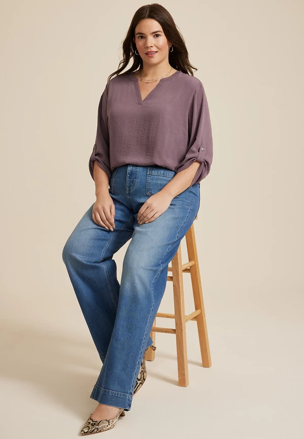 Plus Size Atwood 3/4 Sleeve Popover Blouse | Maurices