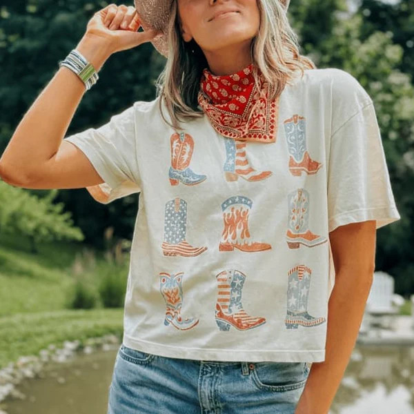 Patriotic Boots Cropped Tee | Mountain Moverz