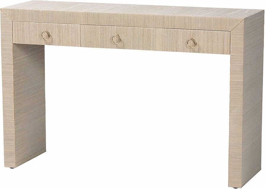 bali & pari Cielo Bohemian Woven Natural Grasscloth 3-Drawer Console Table | Amazon (US)