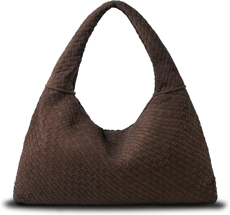 Vegan Leather Woven Tote Bag, Vintage Suede Hobo Bag, Suede Woven Purse, Large Leather Shoulder B... | Amazon (US)