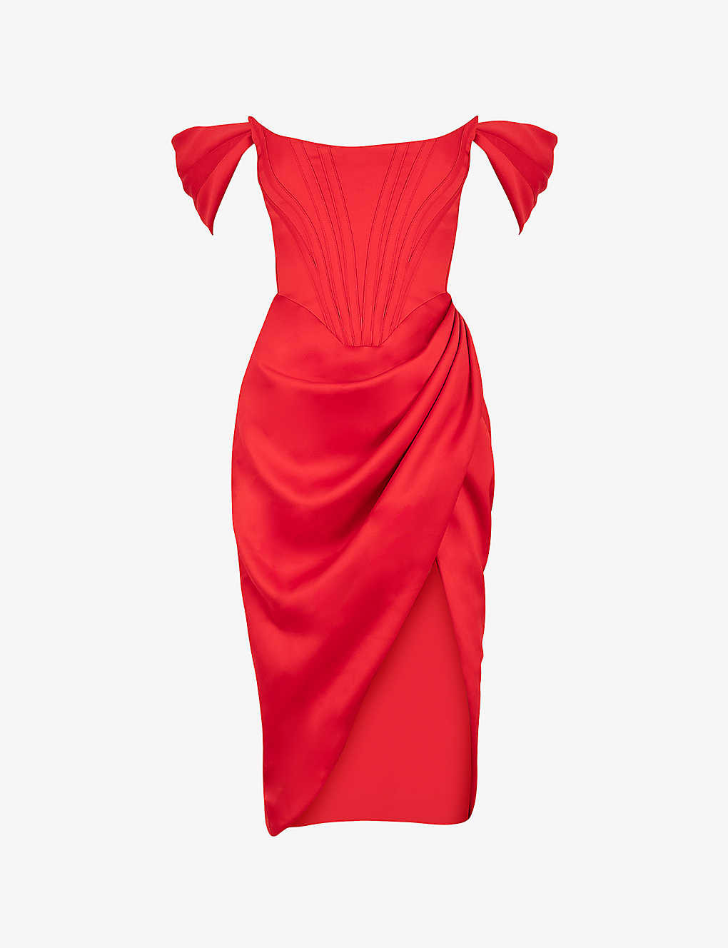 HOUSE OF CB Loretta off-shoulder satin midi dress | Selfridges