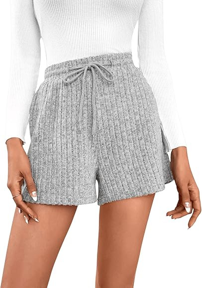 SweatyRocks Women's Drawstring Elastic Waist Ribbed Knit Shorts Casual Soft Lounge Shorts | Amazon (US)