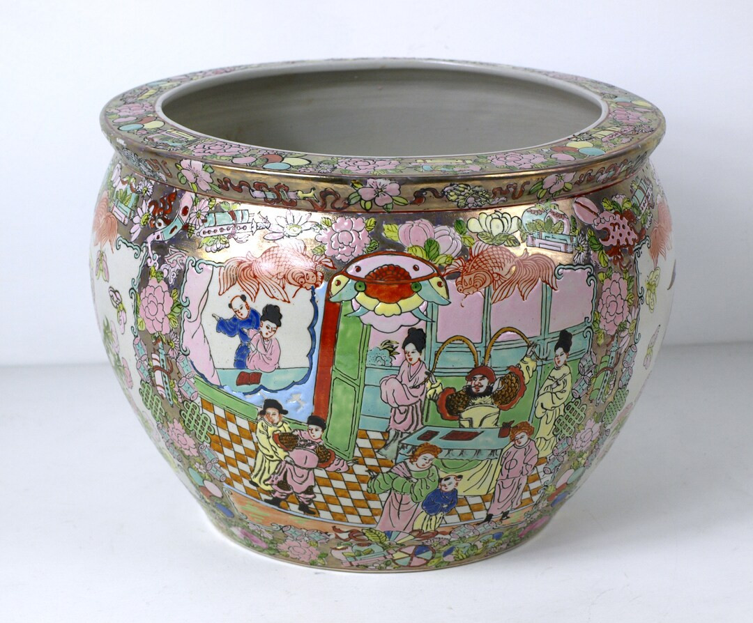 Vintage Chinese Famille Rose Mandarin Porcelain Fish Bowl / Jardinière, 20th C. Hand-painted "go... | Etsy (US)