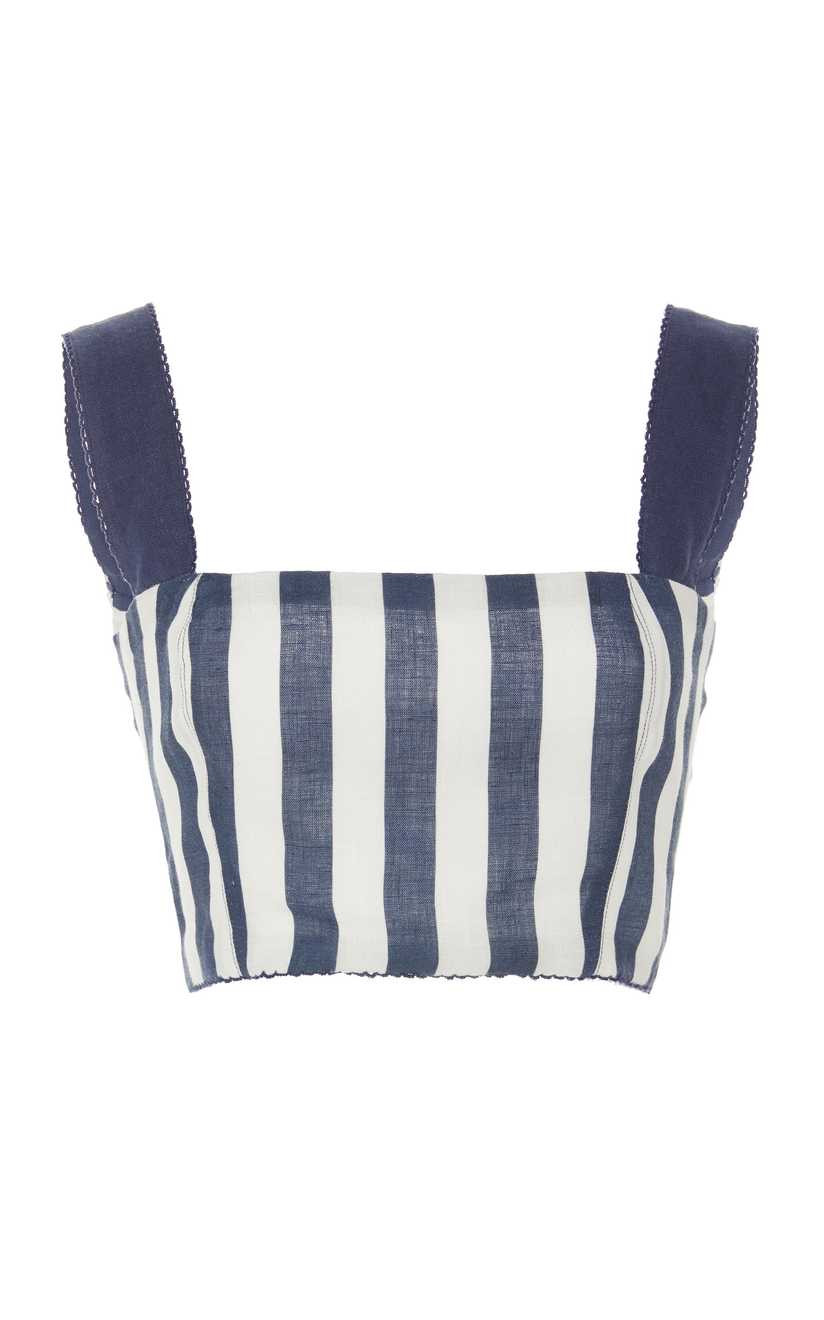 Cacao Striped Linen Crop Top | Moda Operandi Global