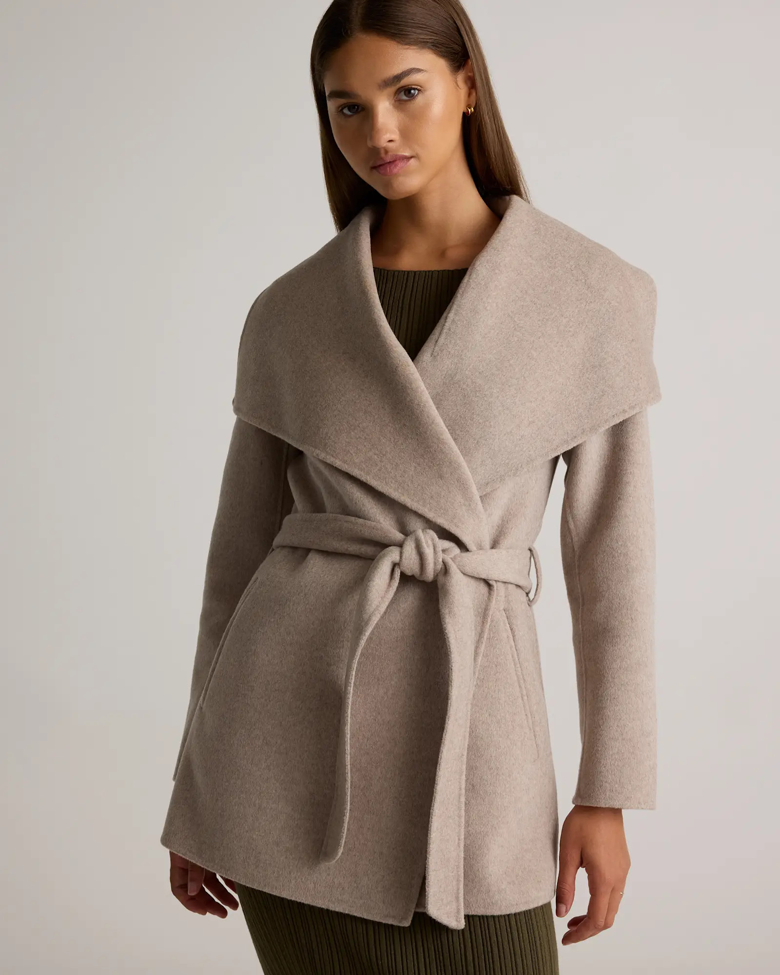 Double-Faced Merino Wool Draped Collar Short Wrap Coat | Quince