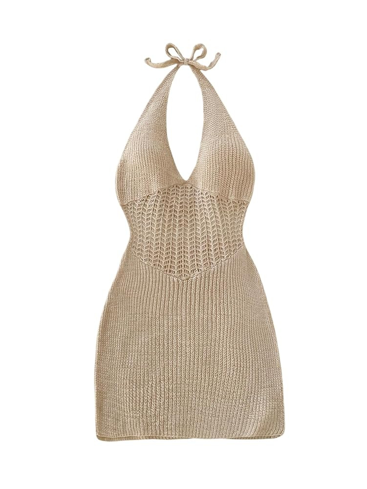 GORGLITTER Women's Crochet Dresses Sexy Hollow Out Tie Backless Sleeveless Bodycon Sundress | Amazon (US)