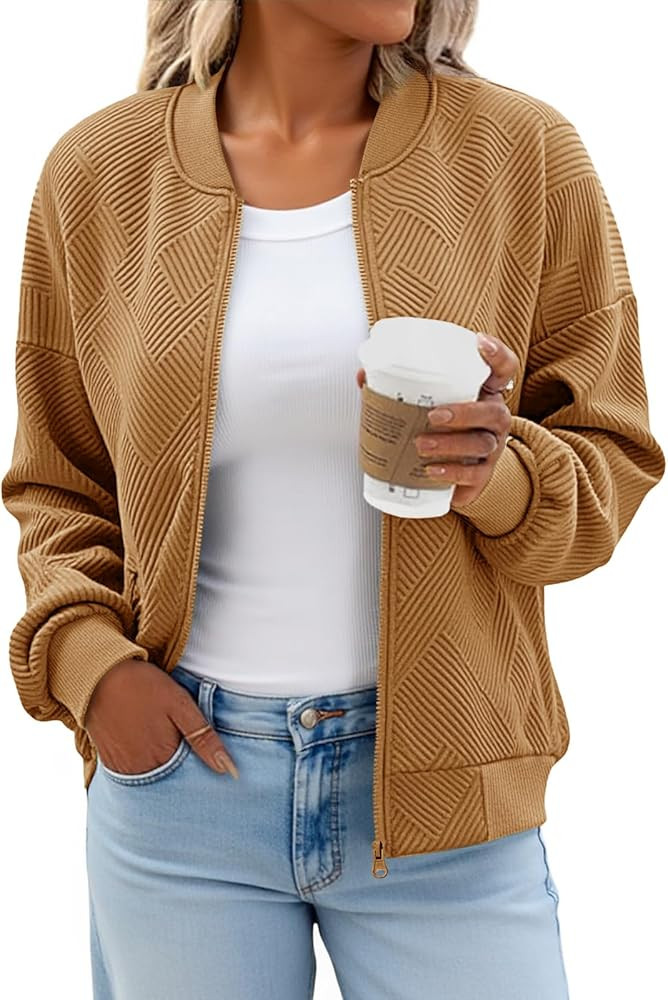 Tankaneo Womens Bomber Jacket Zip Up Casual Jackets Lightweight Trendy Outerwear Coat with Pocket... | Amazon (US)