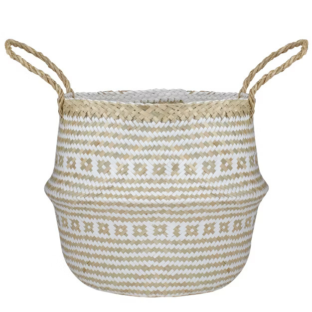 Northlight 17" Beige and White Large Seagrass Belly Basket with Handles | Target