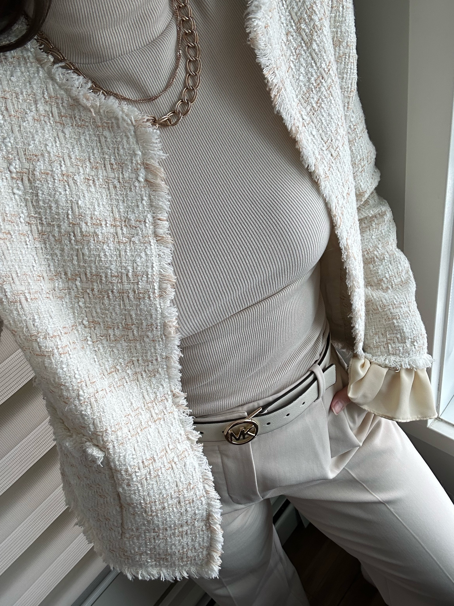 Tweed jackets for spring 🫶🌸 

I especially love the ruffle detailing on this tweed jacket! 

Spring outfit, spring outfit ideas, spring styling, tweed, tweed outfit, outfit inspiration, style inspiration, fashion inspiration, warm weather outfit, cream coloured outfit, classy outfit, quiet luxury aesthetic, daily outfit, what I wore, what to wear, neutral tones, neutral outfit 

#LTKSeasonal #LTKstyletip