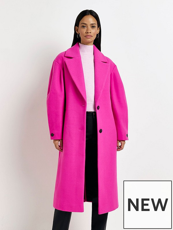 River Island Twist Sleeve Coat - Pink | Very (UK)