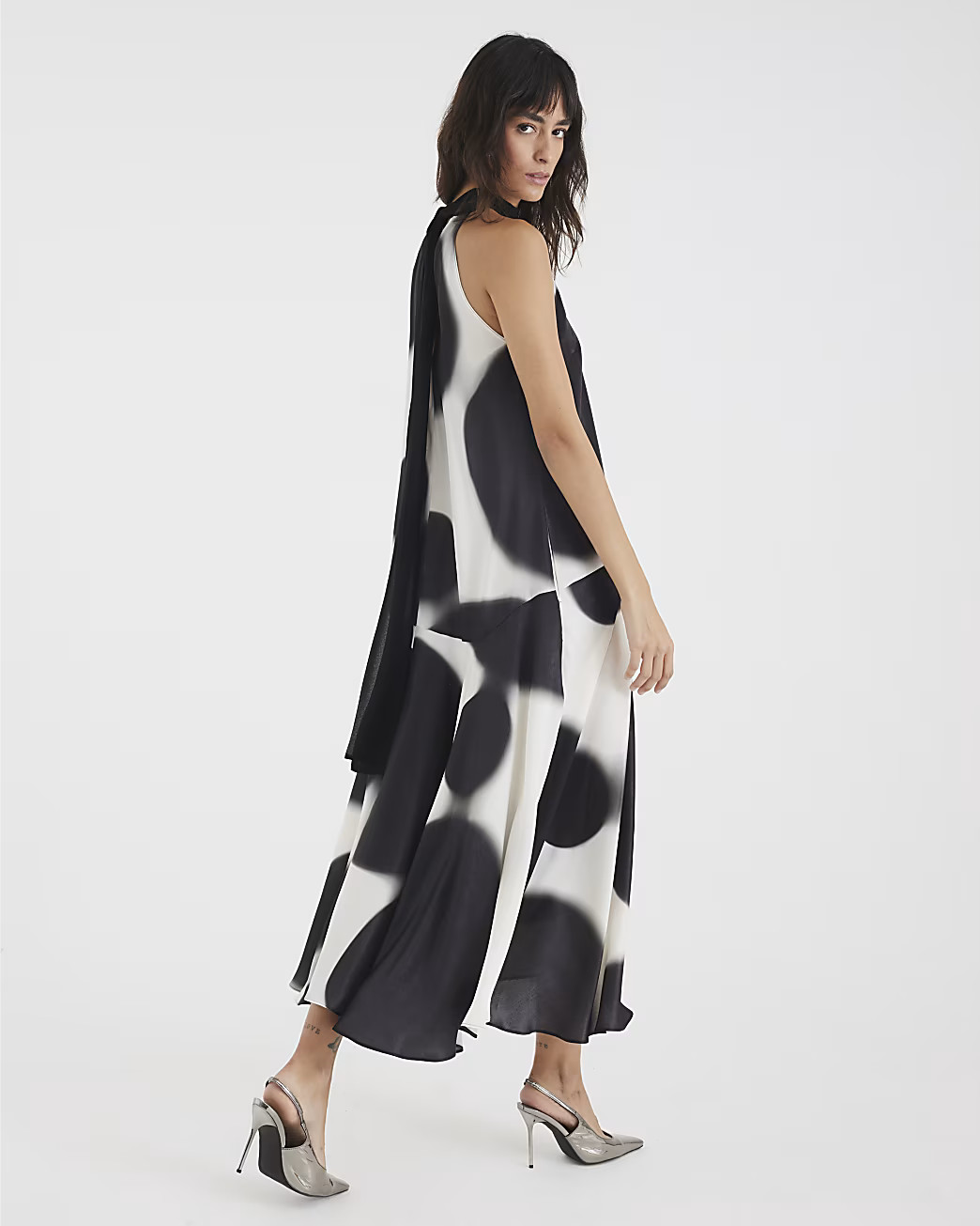 Cream Halter Neck Spot Satin Slip Dress | River Island UK & IE