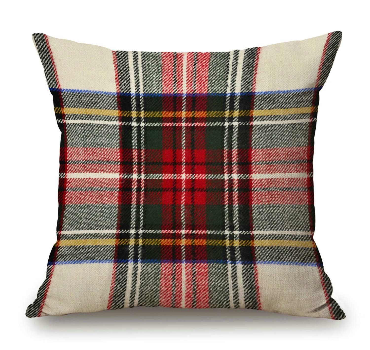 Plaid Pillow Cover 18x18 Inch, Scottish Tartan Red and White Wool Plaid Pattern Symmetric Square ... | Amazon (US)