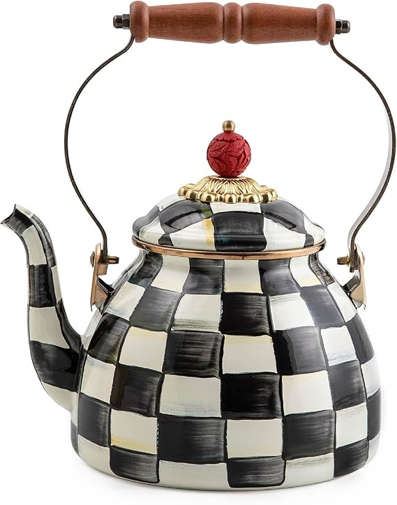 MACKENZIE-CHILDS Enamel Tea Kettle, Stylish Tea Kettle for Stovetop, Black-and-White Courtly Chec... | Amazon (US)
