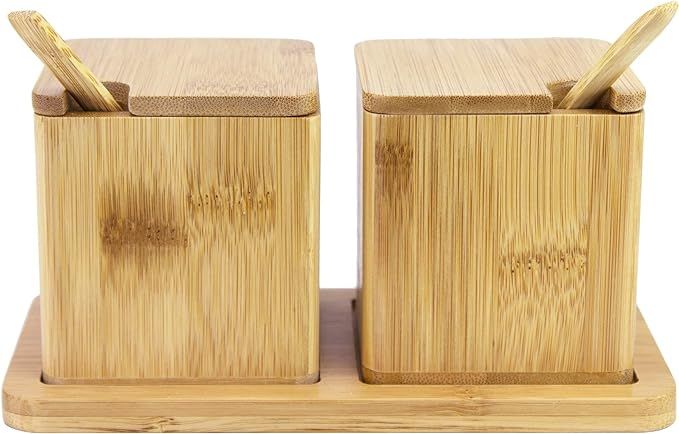 Totally Bamboo Double Dipper Two Salt Boxes with Spoons and Tray, 6 Ounce Capacity Each | Amazon (US)