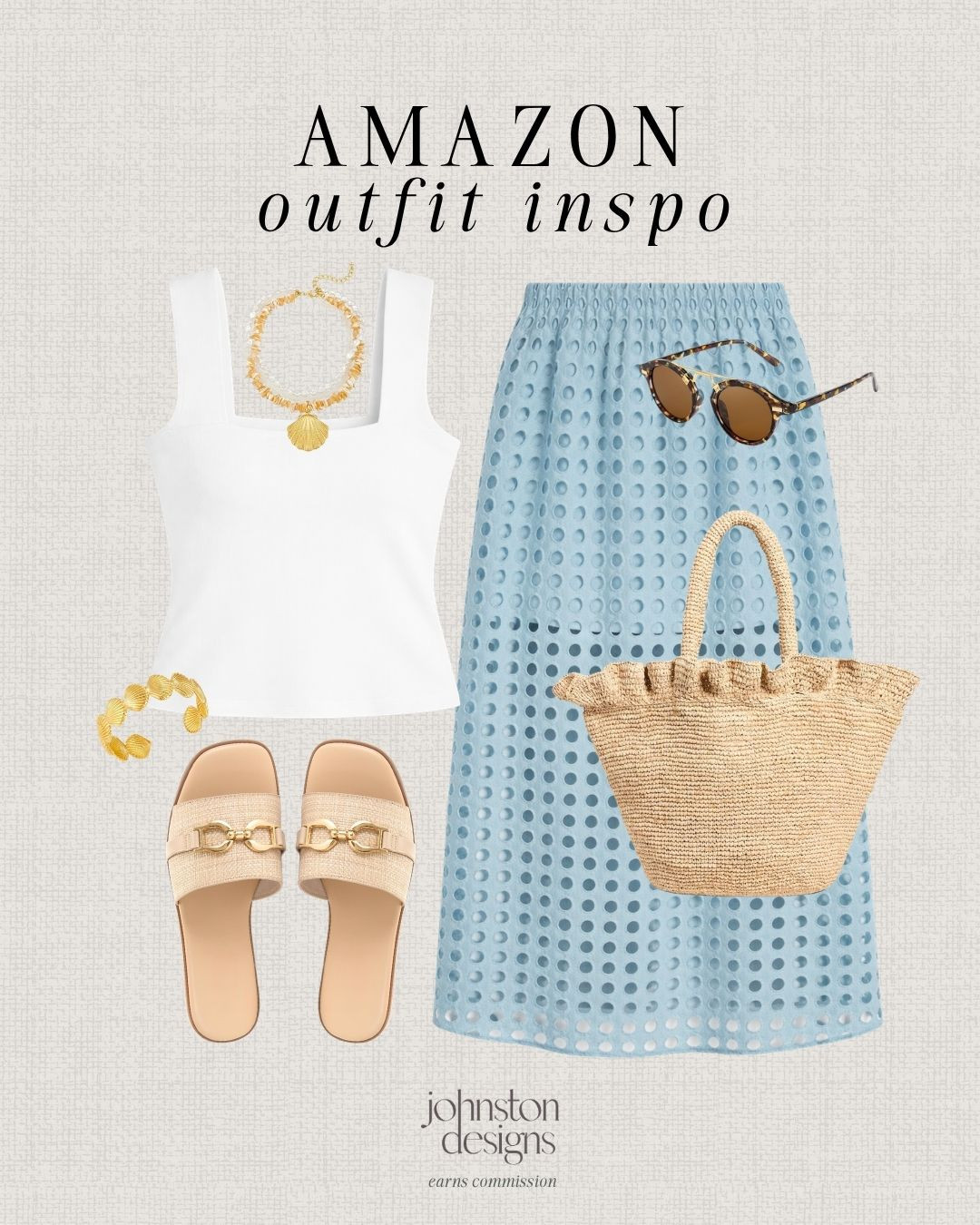 Coastal blue + crisp white = the ultimate summer combo! 🐚🤍 Light, breezy and so easy for beach days or lunch by the water.

Coastal outfit inspo, blue and white outfit, summer skirt outfit, beach vacation outfit, resort wear outfit, classic summer style, feminine summer outfit, neutral summer accessories, effortless chic outfit, amazon fashion finds, travel looks 2026. 

 #LTKootd #LTKSeasonal #LTKTravel