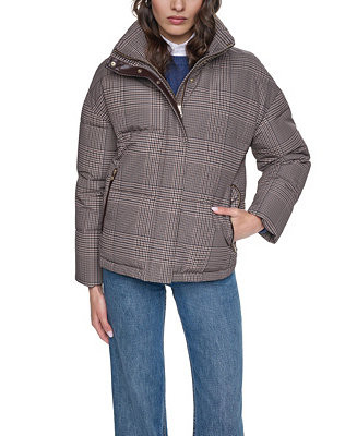 Women's Heritage Plaid Puffer Jacket with Stand Collar | Macy's