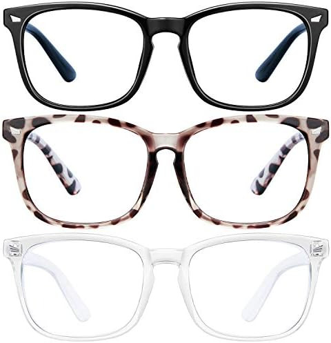 Blue Light Blocking Glasses - 3Pack Computer Game Glasses Square Eyeglasses Frame, Blue Light Blo... | Amazon (US)