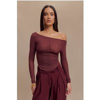 Colette Boat Neck Mesh Top - Mahogany | MESHKI US