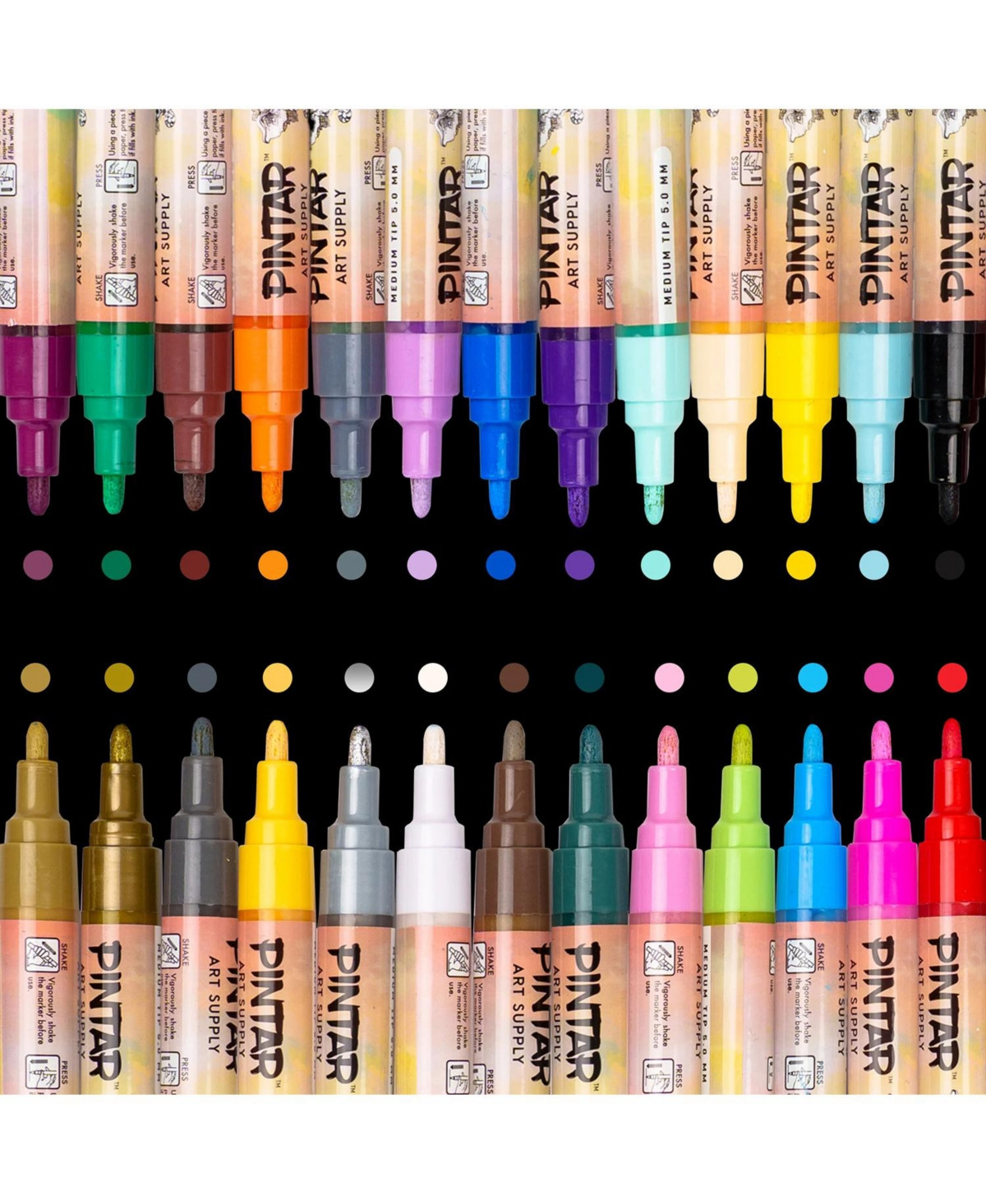 Pintar Acrylic Paint Markers Medium Point - Medium Point Paint Markers - Acrylic Paint Markers Set - Pack of 26, 5.0mm - Multicolor | Macy's