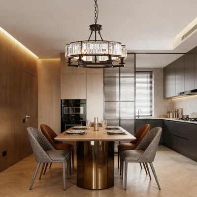 6-Light Round Crystal Chandelier With Black Iron Frame, Adjustable Pendant Or Ceiling Light Fixture For Dining Room, Living Room, And Farmhouse Decor | Wayfair North America