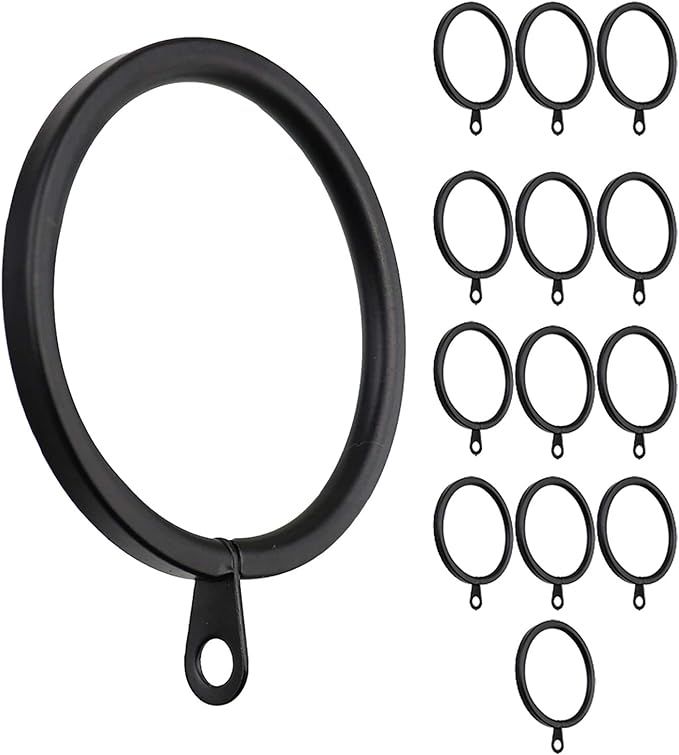 MERIVILLE 14 pcs Black 1.5-Inch Inner Diameter Metal Flat Curtain Rings with Eyelets, Fits Up to ... | Amazon (US)