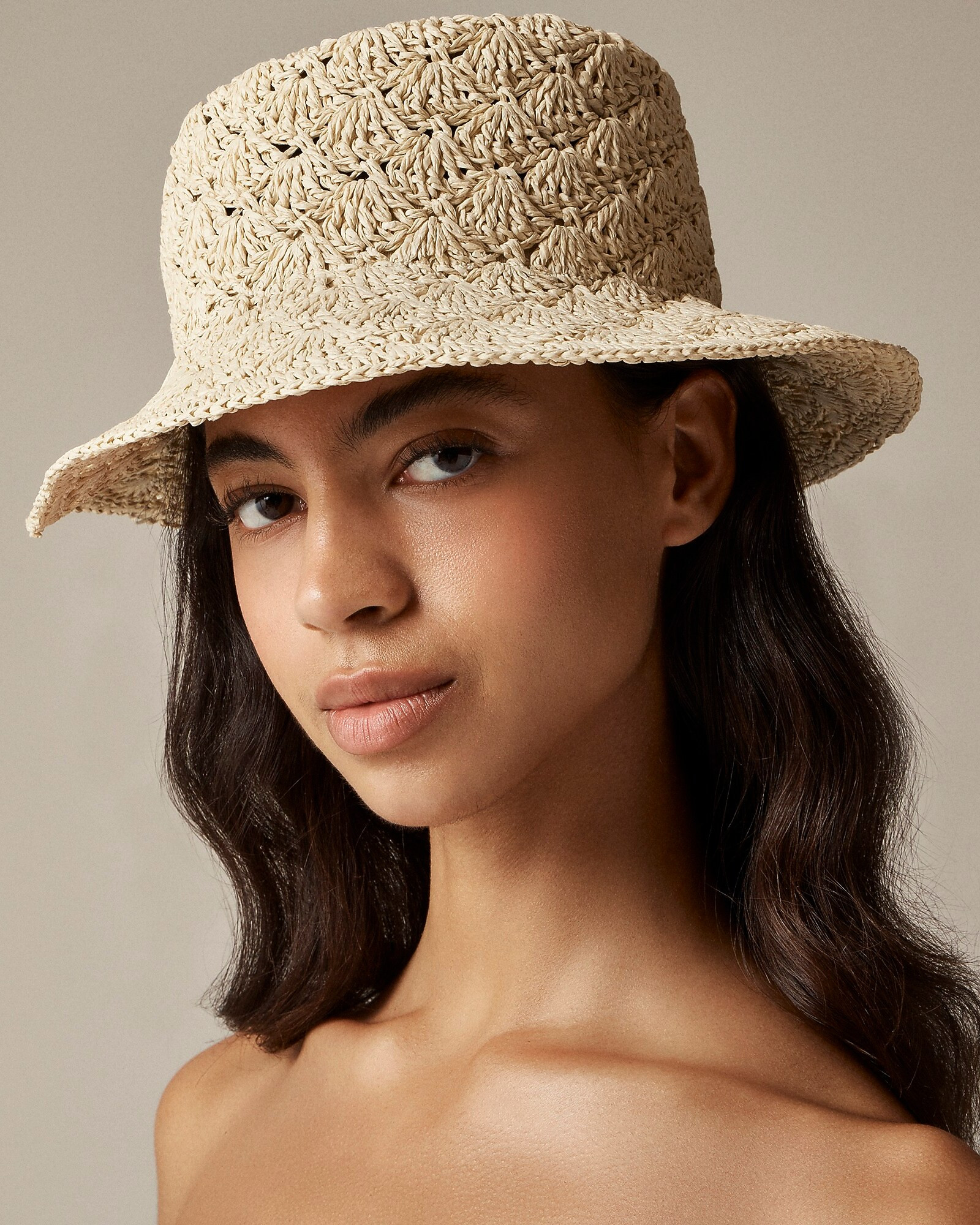 Crochet-weave faux-raffia bucket hat | J. Crew US