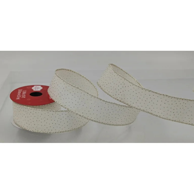 Ivory with Gold Dots Wired Christmas Ribbon, 1.5" x 15', by Holiday Time | Walmart (US)