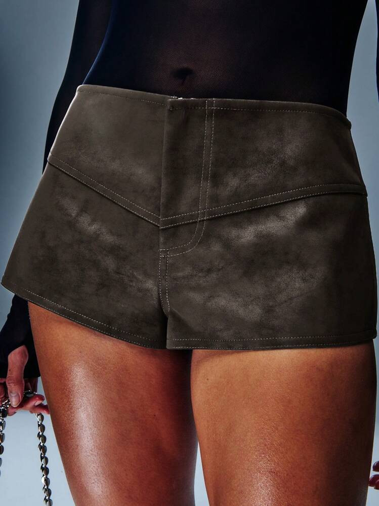 COUREZ PU Leather Suede Low Waisted Mini Shorts | SHEIN