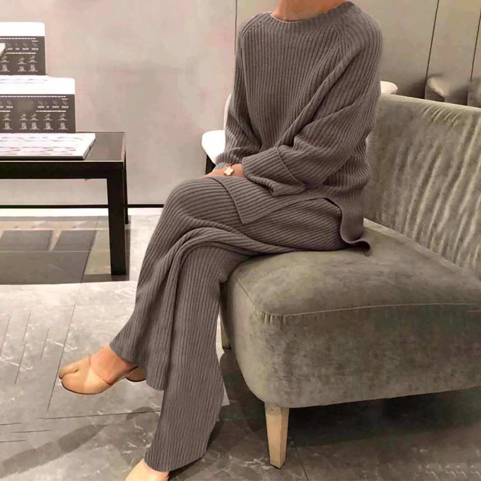 Lounge Sets For Women Clearance Women's Long Sleeved Plain Knitted Casual Two-Piece Blouse Pants ... | Walmart (US)