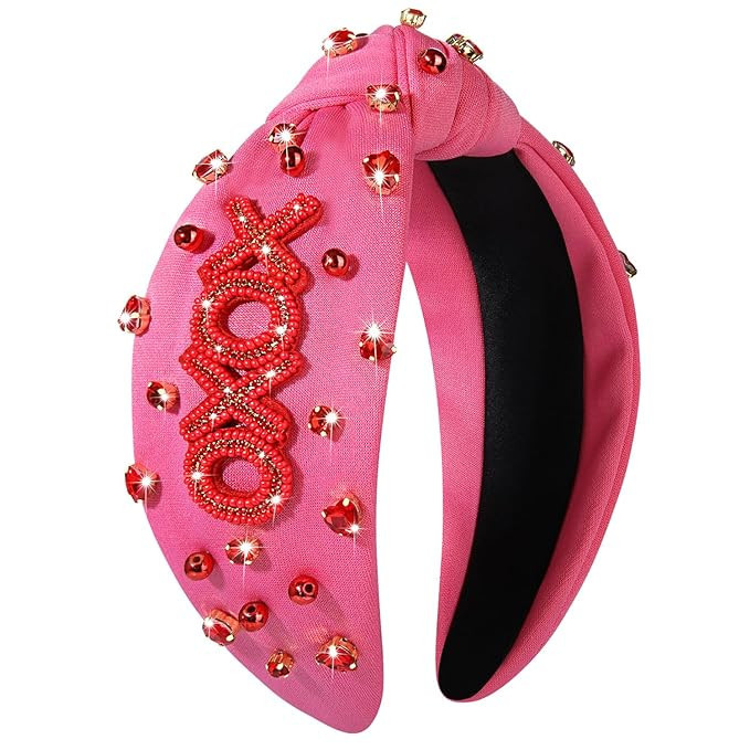 CEALXHENY Valentine’s Day Headband for Women Rhinestone Heart Headbands Red Pink Crystal Knotte... | Amazon (US)