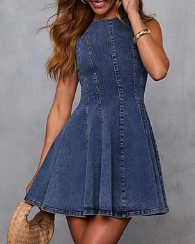 KDF Denim Dress for Women Sleeveless Babydoll Tank Jean Dress Slim Fit A-Line Summer Dresses for ... | Amazon (US)