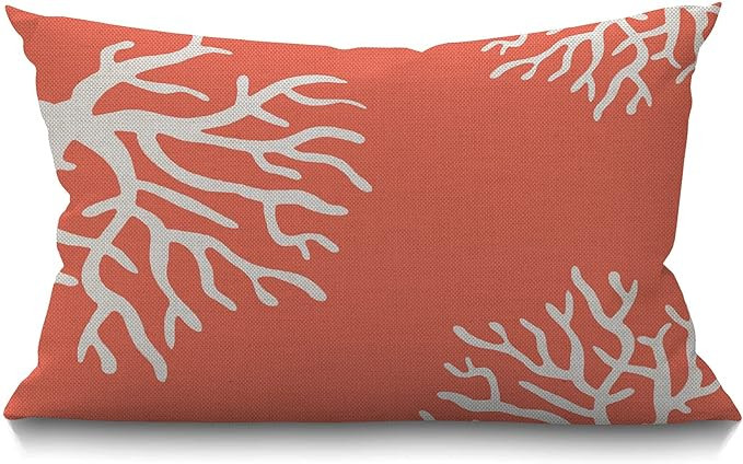 Smooffly Beach Coral Farmhouse Oblong Rectangle Throw Pillow Case Pretty Ocean Coral Pink Branch ... | Amazon (US)