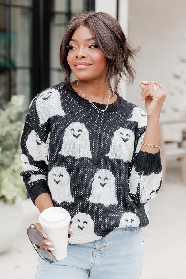 Fa-boo-lous Black Ghost Sweater | Pink Lily