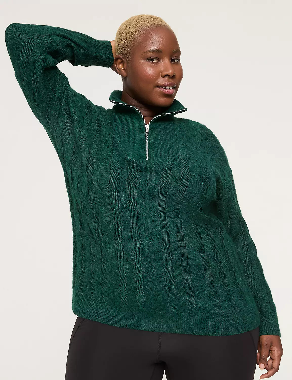 Zip-Collar Cable Knit Sweater | Lane Bryant (US)
