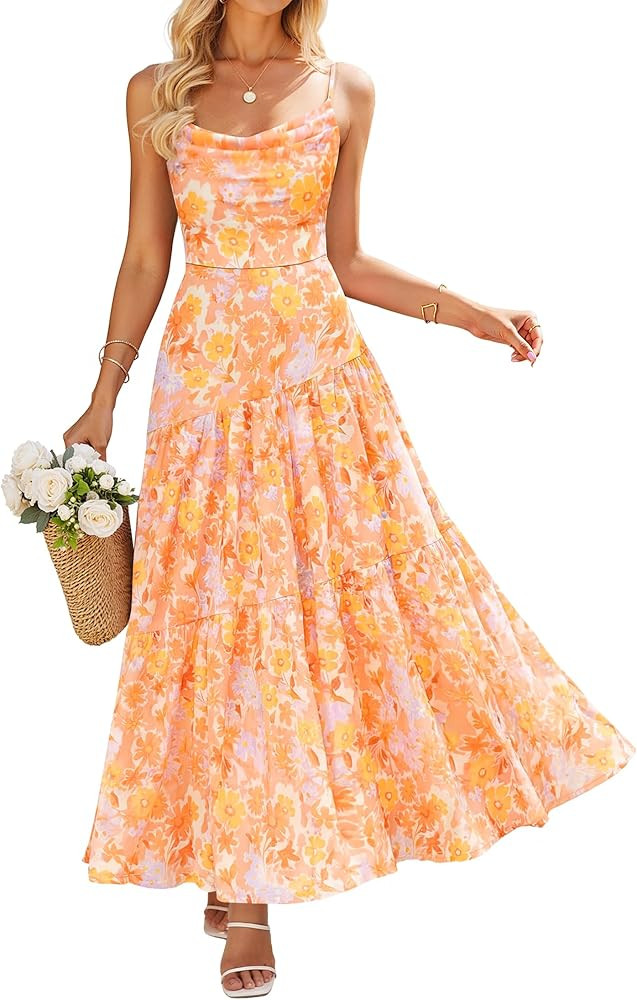 ZESICA Women's Summer Floral Sleeveless Maxi Dress 2026 Boho Mesh Spaghetti Strap Flowy Beach Wed... | Amazon (US)